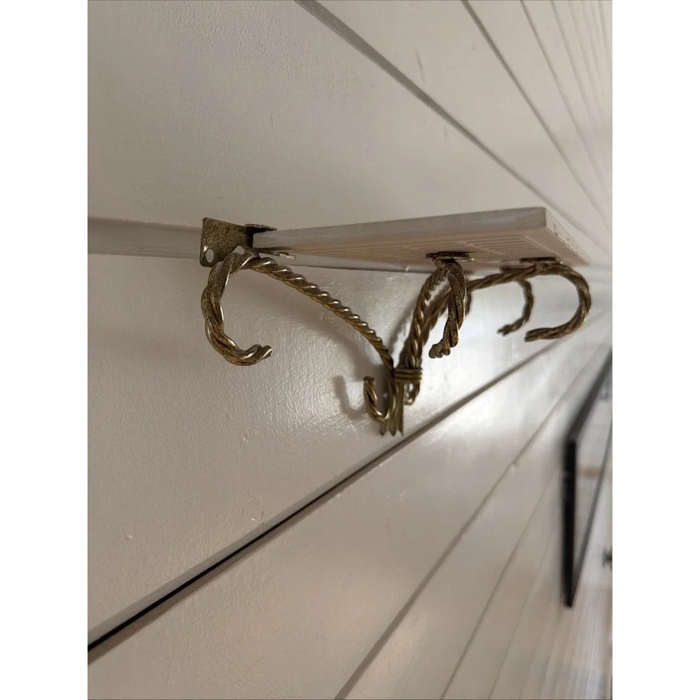 Vintage Metal Gold Brass Rope Shelf Rack with tile shelf